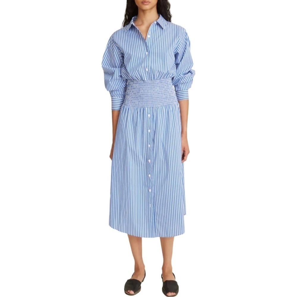 Thakoon NWT striped smocked waist button down dress size 0